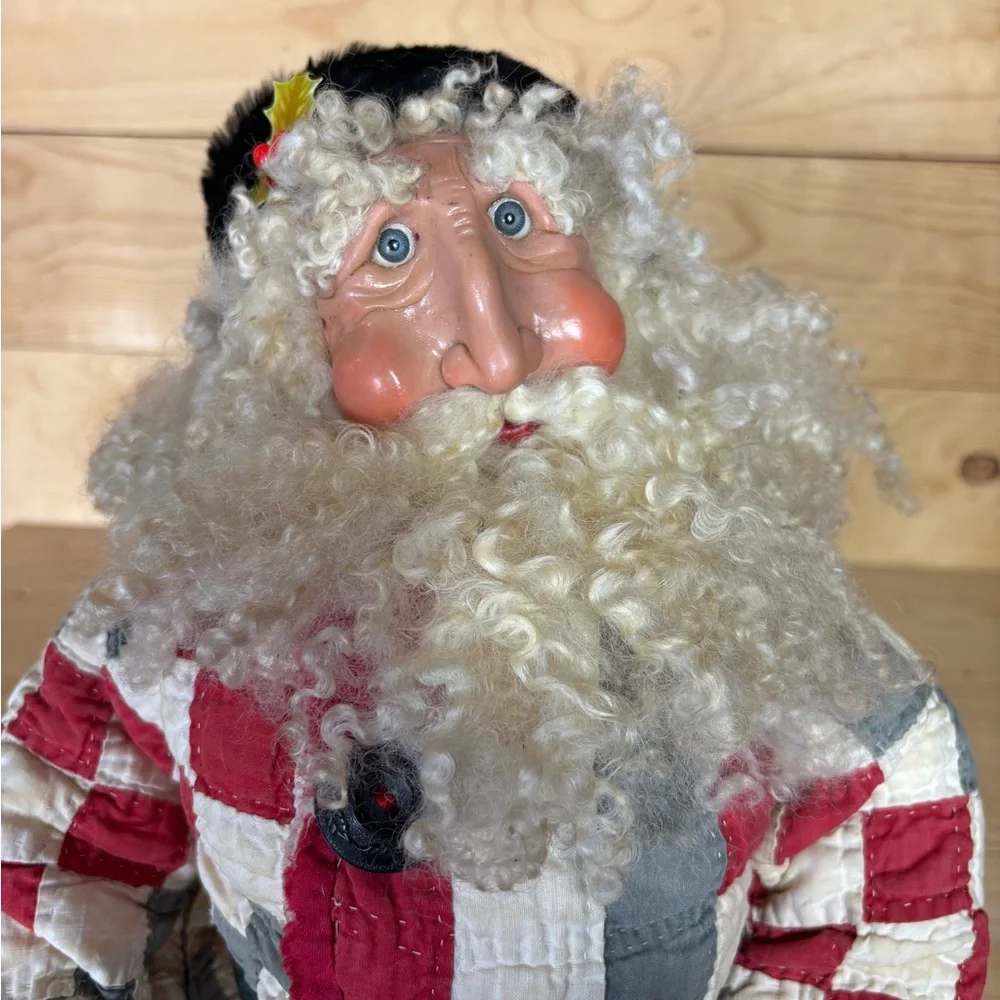 Vintage Storytellers Santa Doll with Patchwork Quilt jacket‎ and molded face